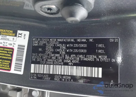 2020 Toyota Highlander Platinum z USA, uszkodzony, nr VIN 5TDFZRBH8LS055448